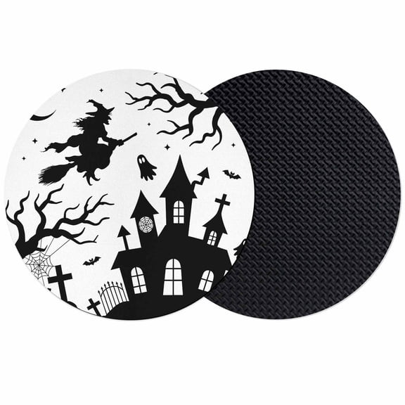 Halloween Castle Coasters Set of 2, Absorbent Coasters for Drinks, Cartoon Moon Ghost Bat Black White Coaster for Desk Coffee Table Protection, Home Decor House Warming Gifts 4"