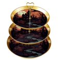 thumbnail image 1 of Halloween Castle Elegant Plastic Discs Cupcake Stand with Iron Pillars - 3 Tier Dessert Table Display for Parties and Events, 1 of 6