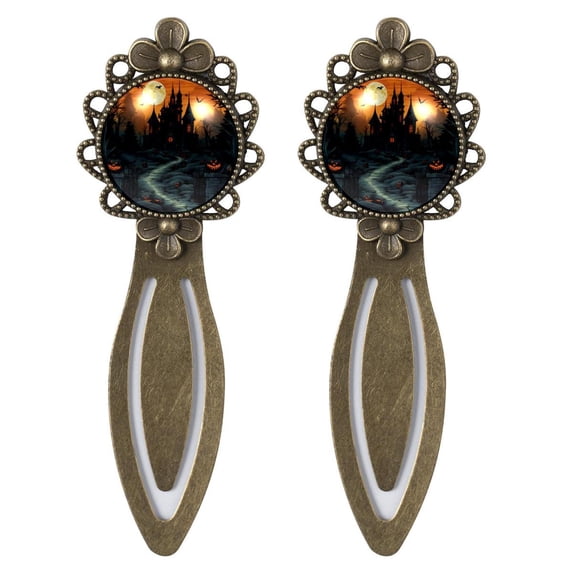 Halloween Castle Elegant Vintage Copper-Colored Lace Book Marks – Set of 2 Stainless Steel Book Markers for Book Lovers and Readers