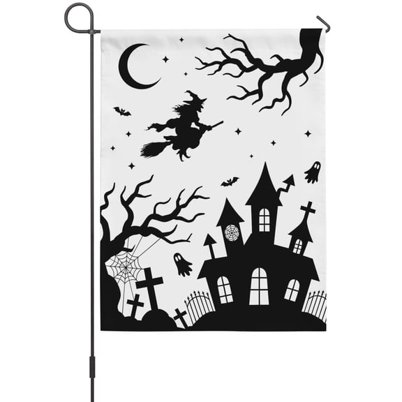 Halloween Castle Garden Flag 12 x 18 Inches, Witch Ghost Horror Tree Cartoon Weather Proof Outdoor Patio Flags Double Sided Small Garden Decoration for Yard Outside Home