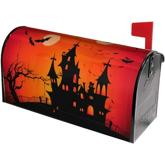 Halloween Castle Mailbox Covers, Magnetic Post Box Cover Wraps Standard Size 21x18 in for Garden Yard Decor
