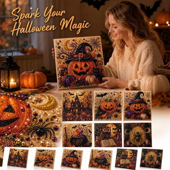 Halloween Castle Pearl Art DIY Kit, 3D Diamond Painting Crafts for Adults, DIY Fall Home Decor Wall Art, Beginner DIY Seasonal Party Gift
