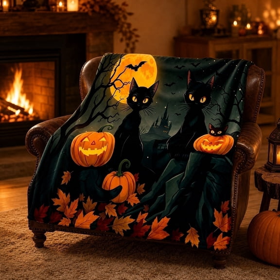 Halloween Castle Pumpkin Throw Blanket for Adults,Soft Cozy Lightweight Flannel Warm Fuzzy Blankets for Couch, Bed, Outdoor Use, Home Decor 40 x 60 Inch