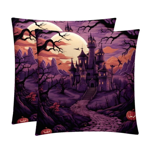 Halloween Castle Set of 2 Velvet Throw Pillow with Unique Patterns - 16x16, 18x18, 20x20 Inches for Various Occasions - Pillows Covers Throw Pillow Inserts Pillow Inserts