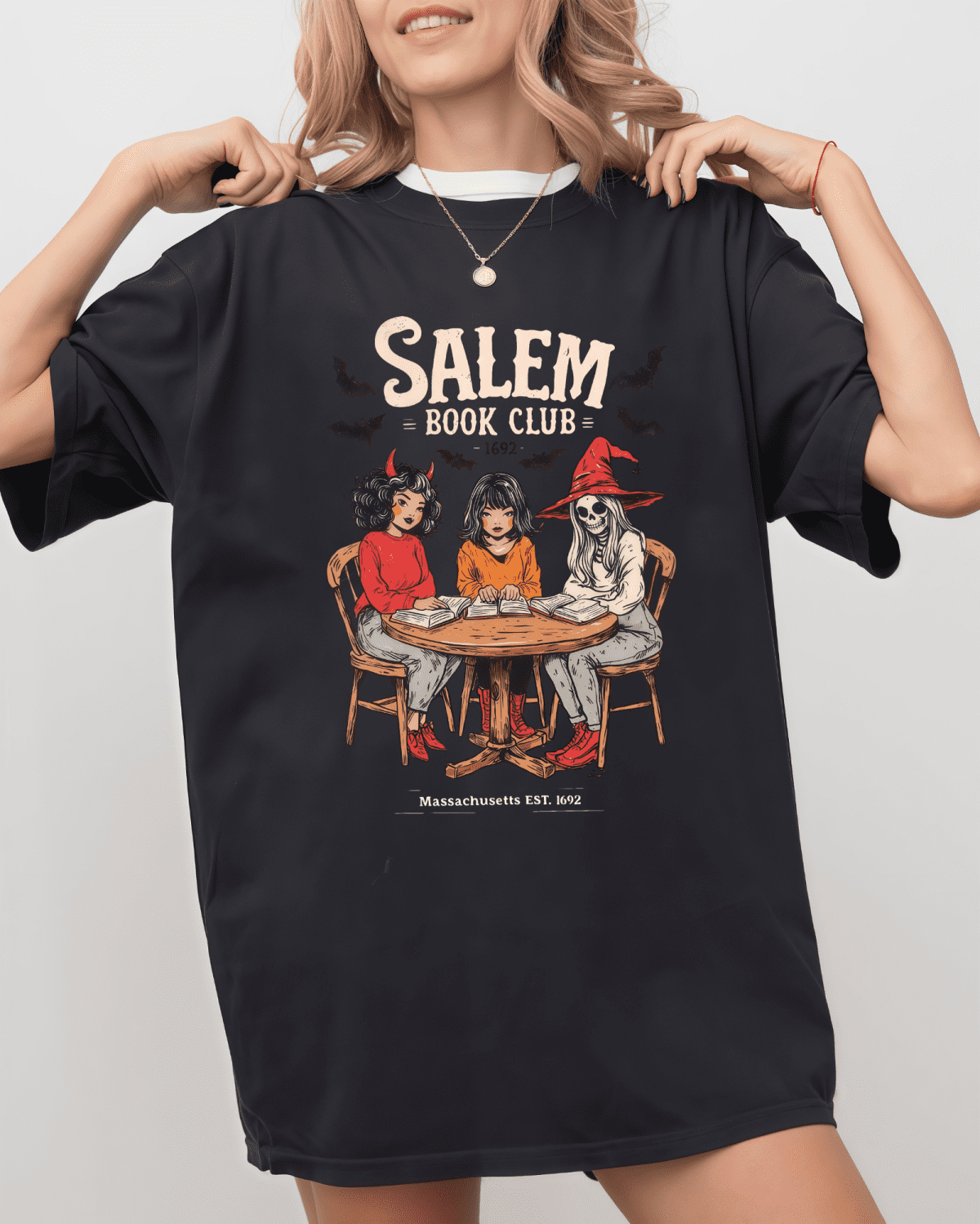 Halloween Cotton Salem Book Club Graphic Tee T Shirt Top Vintage 