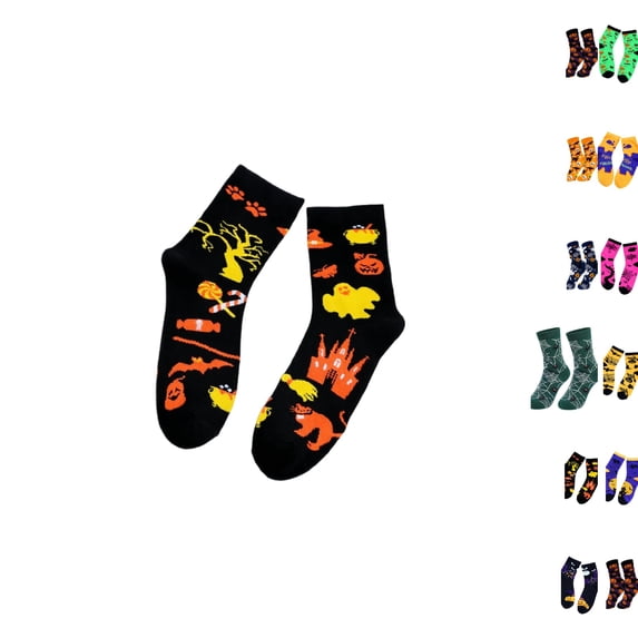Halloween Casual Crew Socks, Stretch Comfort Holiday Novelty Socks for Costume Party Decor, Mid Calf Sock for Halloween Present & Everyday Outfits F