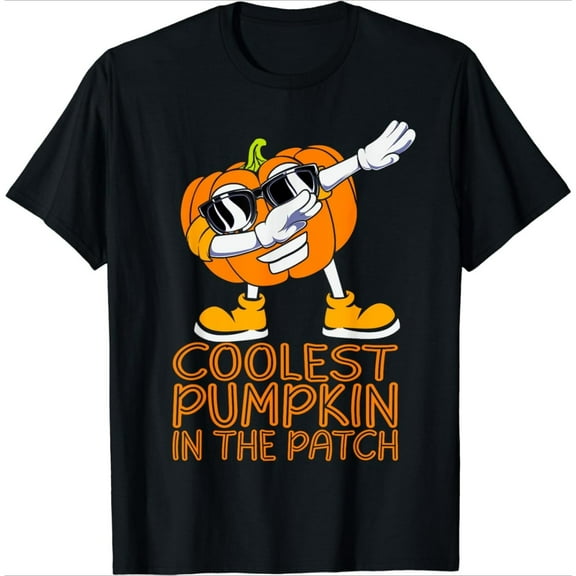 Halloween Casual Dabbing Pumpkin Graphic Tee Coolest Pumpkin In The Patch Text Design Season T-Shirt Black S-5XL