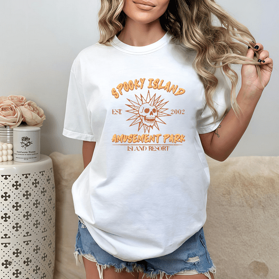 Halloween Casual Fashion Spooky Island Graphic Tee T Shirt Top Vintage Amusement Park Design White S-5XL