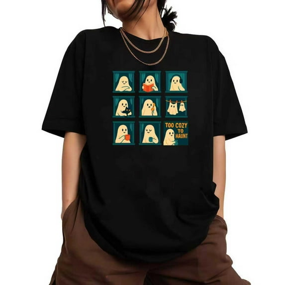 Halloween Casual Too Cozy Graphic Tee T Shirt Top Breathable Short Sleeve Round Neck Black S-5XL