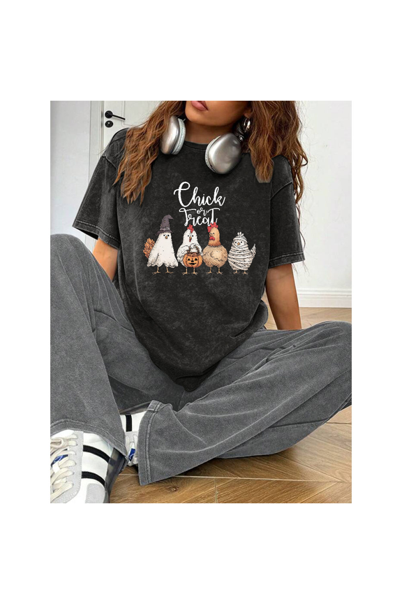 Halloween Casual cute chick costume graphic round-neck short-sleeved comfortable and Fashion Black S-2XL Plus Size