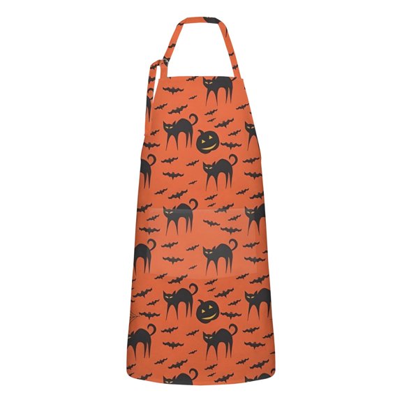 Halloween Cat & Bat Apron-Garden Aprons for Women with Pockets-Cotton Linen Waterproof Kitchen Cooking Gardening Aprons Adjustable for Kitchen,Cooking,BBQ and Salon 32"x27"