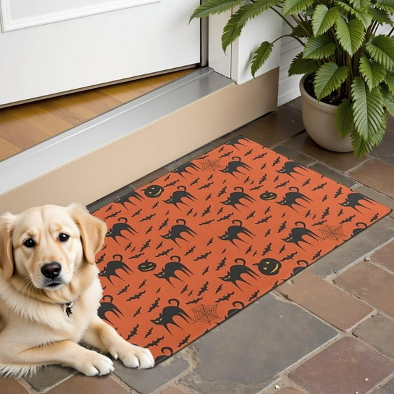 Halloween Cat & Bat Pattern Door Rugs,Washable Non Slip Door Mats Indoor,Decorative Door Mats,Entry Mat Indoor for Entrance,Bedroom,Kitchen,Bathroom,16"x24"