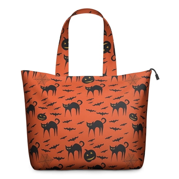 Halloween Cat & Bat Pattern Travel Tote Bags for Women Carry On,Large Weekender Bags for Women Travel,Multi Functional Duffle Bag for Work,Shopping,Sports