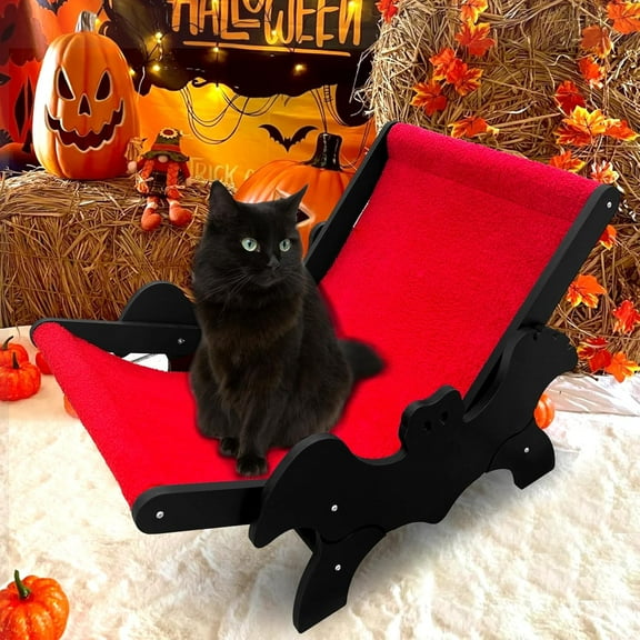 Halloween Cat Bed,Gothic Cat Bed,Cat Chair,Three Heights Can Be Adjusted Cat Lounger,Halloween Cat Pet Furniture Cats Stuff,for Gothic Cat Lovers with Halloween Decorations Black and Red