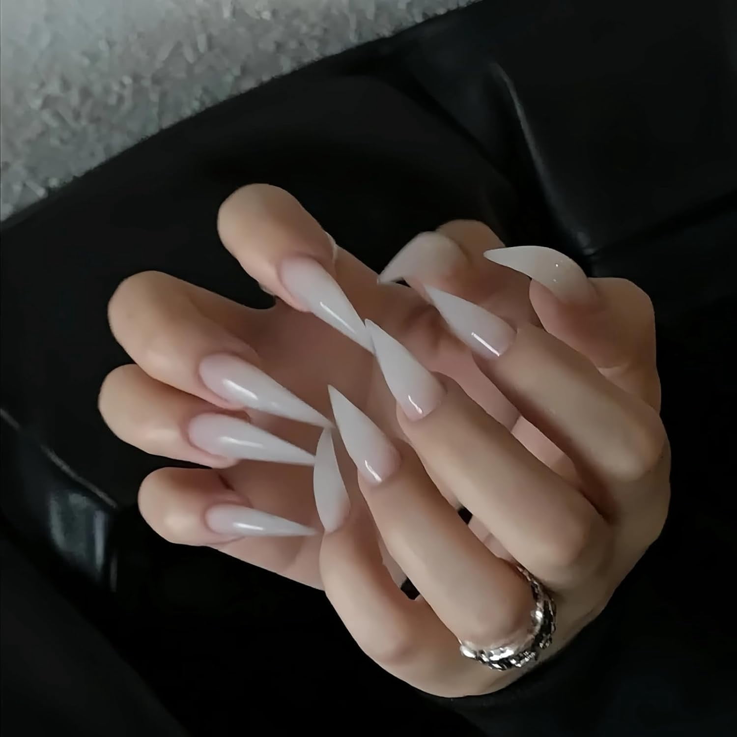 Halloween Cat Claw Press on Nails White Long Stiletto Handmade Reusable Thick Acrylic Cat Dragon Eagle Claw False Nail Glossy Glue on Nail