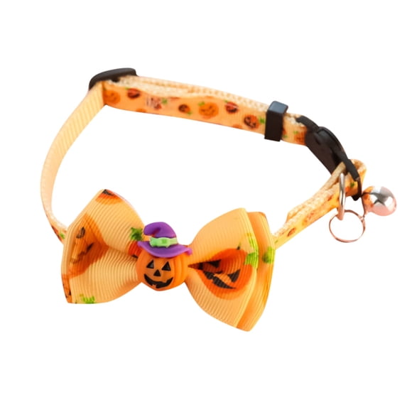 Halloween Cat Collar Breakaway with Cute Bow Tie and Bell for Kitty Adjustable Safety(7-12.9Inch,C)