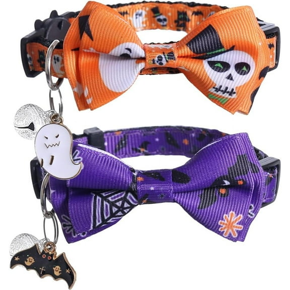 Halloween Cat Collar Breakaway with Cute Bow Tie and Bell for Kitty Adjustable Safety