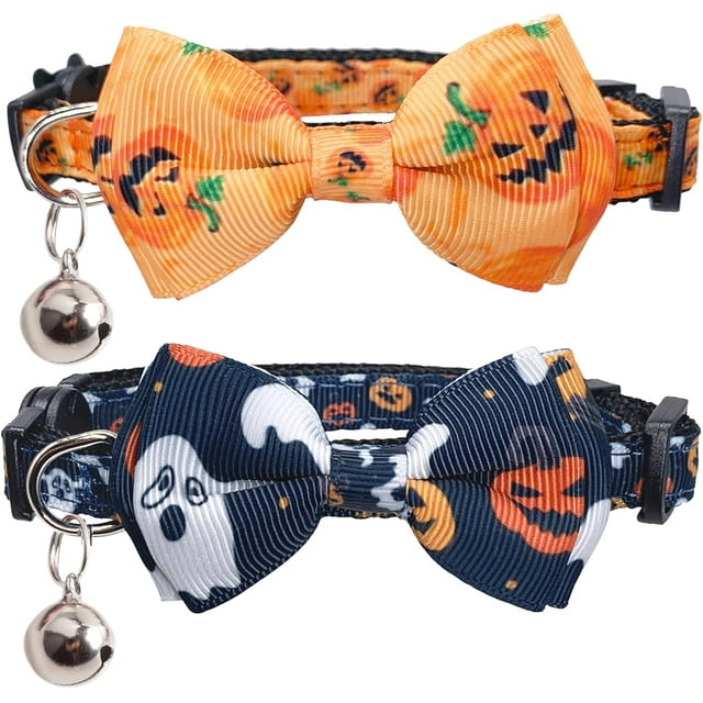 Halloween Cat Collars With Bows And Bells, 2 Pack Kitten Bow Collars