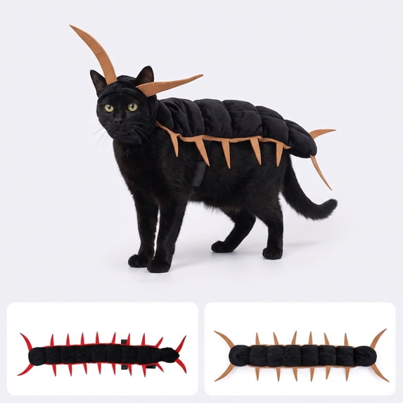 Halloween Cat Costume Centipede Outfit, Funny Pet Cosplay Costumes, Adjustable Straps for Small Medium Large Cats Outdoor Party Dress(Red)