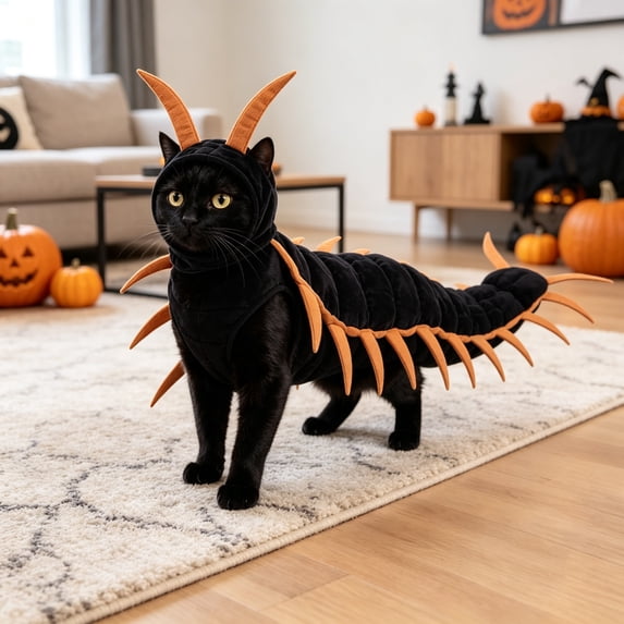 Halloween Cat Costume Centipede Pet Outfit Funny Adjustable Dress-Up Cloak with 3D Legs Party Photos and Holiday Gift