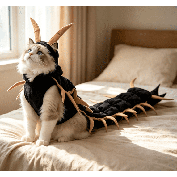 Halloween Cat Costume, Centipede Style Cat Outfit Comfortable Clothes for Outdoor Party, Pet Terrifying Dress Up, Adjustable(Gold)