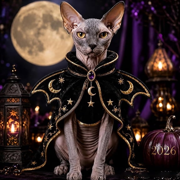 Halloween Cat Costumes, Small Funny Purple Halloween Cat Wizard Cape Adjustable Pet Wizard Cloak for Little Dogs Cats Puppy Cosplay Party