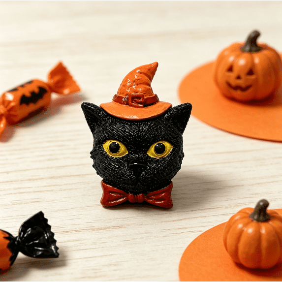 Halloween Cat Decoration Spooky Black Cat Resin Ornament For Countertop Desk Mantel And Fall Season Decor
