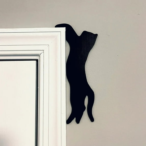 Halloween Cat Decorations - Black Cat Silhouette Wall Art for Home, Office & Outdoor - Spooky Party Decor, Gift for Women, Cat Lovers - Reversible Shelf & Mantel Decor