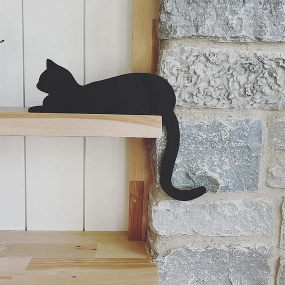 Halloween Cat Decorations - Black Cat Silhouette Wall Art for Home, Office & Outdoor - Spooky Party Decor, Gift for Women, Cat Lovers - Reversible Shelf & Mantel Decor