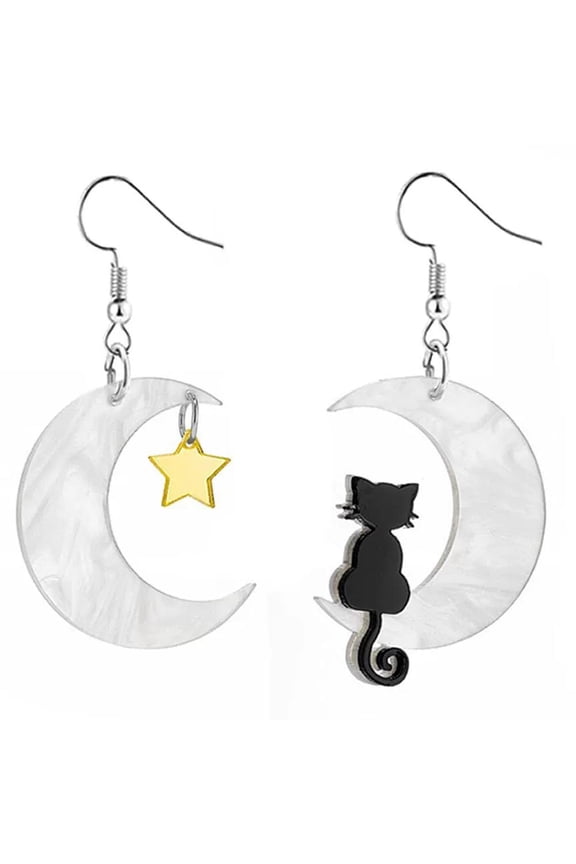Halloween Cat Earrings for Women, Stylish Moon & Star Design, Perfect Gift for Festive Parties and Everyday Wear