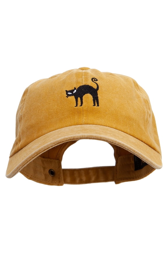 Halloween Cat Embroidered Unstructured Pigment Dyed Cotton Cap - Gold OSFM