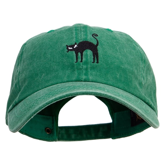 Halloween Cat Embroidered Unstructured Pigment Dyed Cotton Cap - Kelly Green OSFM