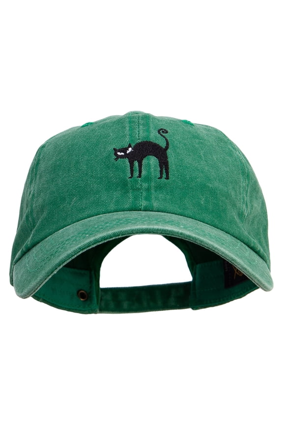 Halloween Cat Embroidered Unstructured Pigment Dyed Cotton Cap - Kelly Green OSFM
