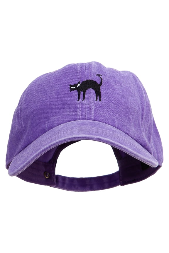 Halloween Cat Embroidered Unstructured Pigment Dyed Cotton Cap - Purple OSFM