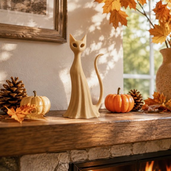 Halloween Cat Ghost Statue, Cute White Gothic Spooky Cat Ghost Decor, Aesthetic Oddity Collectible Ornament for Shelf Tabletop Bedroom Halloween Home Decor Gift