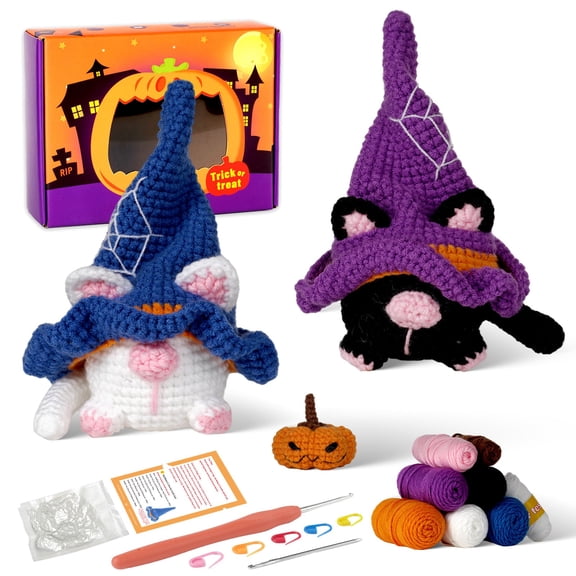 Halloween Cat Gnomes Amigurumi DIY Crochet Kit Wizardi F07N8-M210