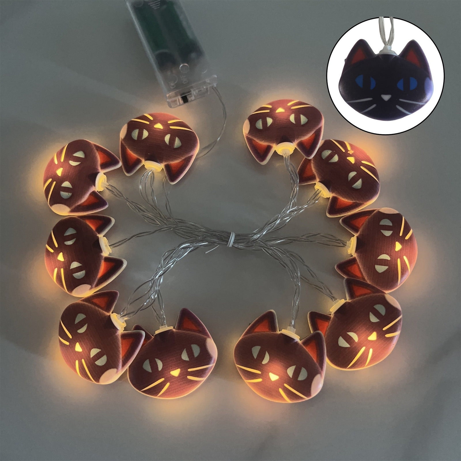 Halloween Cat Head LED String Lights 1.5-3m Warm Glow, Unique Festive Decoration for Indoor Outdoor Holiday Party Home, Spooky Yet Cute Ambiance