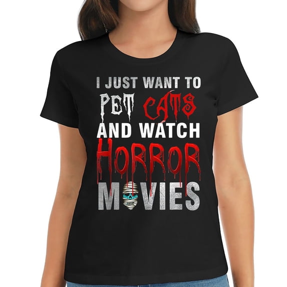 Halloween Cat Lover And Horror Movie Fan Gift T-Shirt