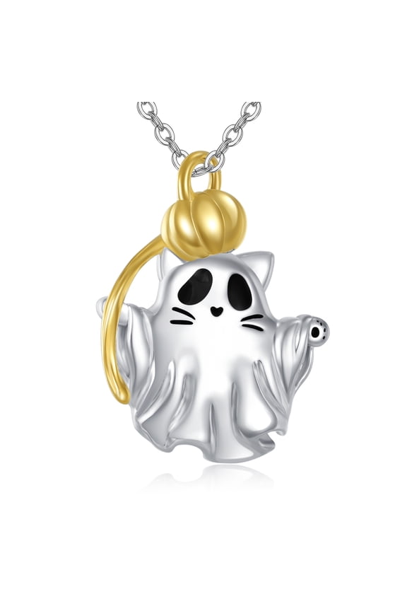 Halloween Cat Necklace 925 Sterling Silver Ghost Necklace Pumpkin HalloweenJewelry Gift for Women