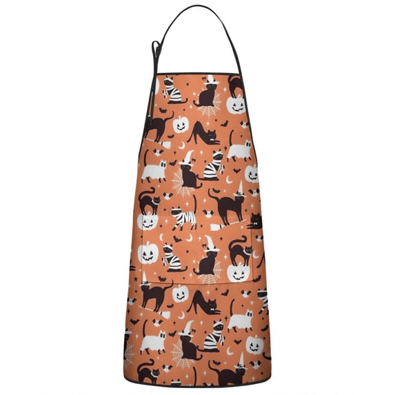Halloween Cat Pattern Apron-Garden Aprons for Women with Pockets-Cotton Linen Waterproof Kitchen Cooking Gardening Aprons Adjustable for Kitchen,Cooking,BBQ and Salon 33"x27"