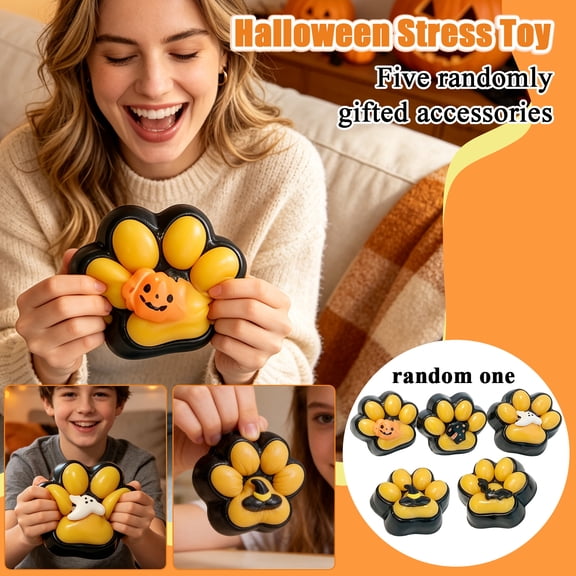 Halloween Cat Paw Jumbo Squishy, Larger 4.72 Inch Halloween Decompression Toy, Novelty Play Ornament With 5 Style Random Parts (Random 1Pcs)