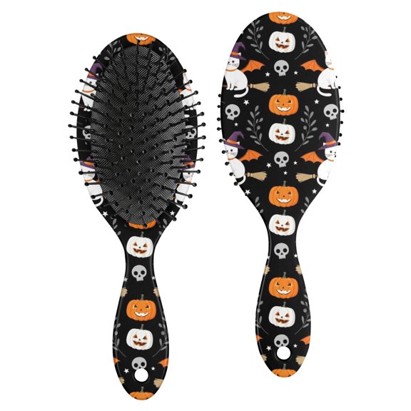 Halloween Cat Pumpkin Black Pattern Brush, Detangling Hair Brush, Paddle Styling Brush, Smooth Handle Gifts for for Men Women Kids