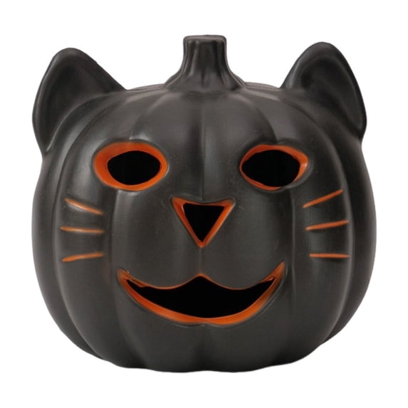 Halloween Cat Pumpkin LED Decor without Battery, USB Powered Glowing Cat Figurine with Pumpkin Lantern for Tabletop Shelf Desk Entryway Party Fall Home Accent