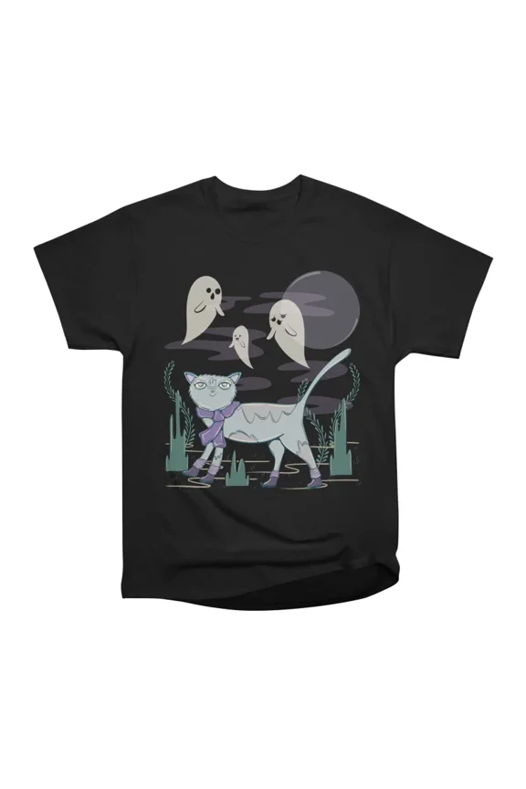 Halloween Cat Takes Stroll With Ghosts T-Shirt Tee Gift For Him Merch For Her Apparel For