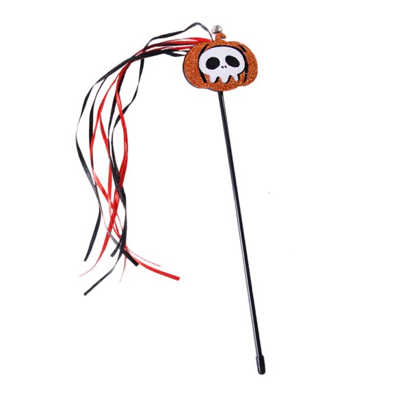 Halloween Cat Teaser Wand Interactive Cat Toys with Pumpkin Spider Skull Tassels Elastic Feather Stick Fun Exerciser for Kittens Cats Pet Launcher Accessories Halloween Party 18x10 Inch