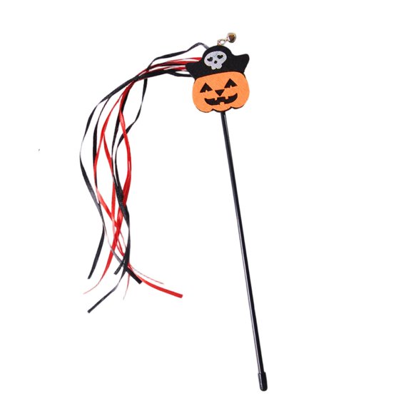 Halloween Cat Teaser Wand Interactive Cat Toys with Pumpkin Spider Skull Tassels Elastic Feather Stick Fun Exerciser for Kittens Cats Pet Launcher Accessories Halloween Party 18x10 Inch