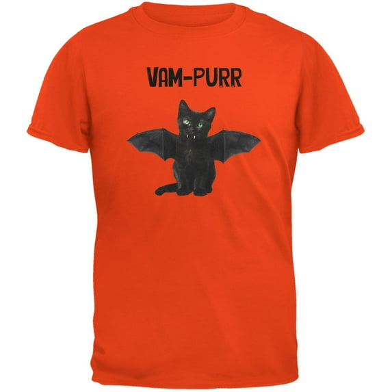 Halloween Cat Vampire Vam-purr Orange Adult T-Shirt - 2X-Large