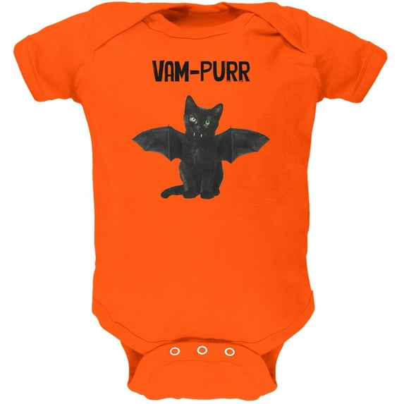 Halloween Cat Vampire Vam-purr Orange Soft Baby One Piece - 12 month
