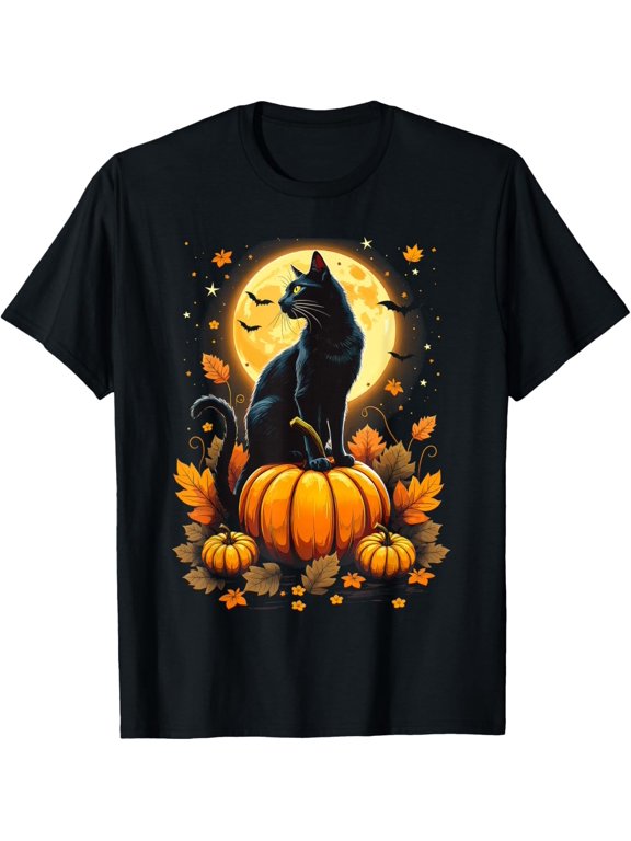 Halloween Cat Womens Funny Fall Pumpkin Cat Lover Cute T-Shirt