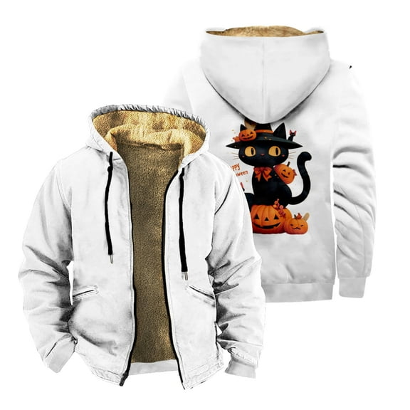 Halloween Cat Zipper Hoodies Jacket Women Men Long Sleeve Streetwear Coat